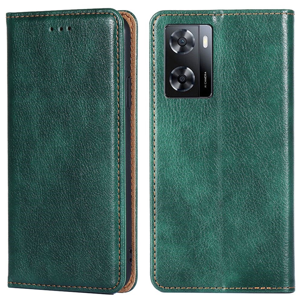 Magnetic Auto Closure Leather Phone Case for Oppo A57 4G, Foldable Stand Wallet All-round Protective Shell - Green-1