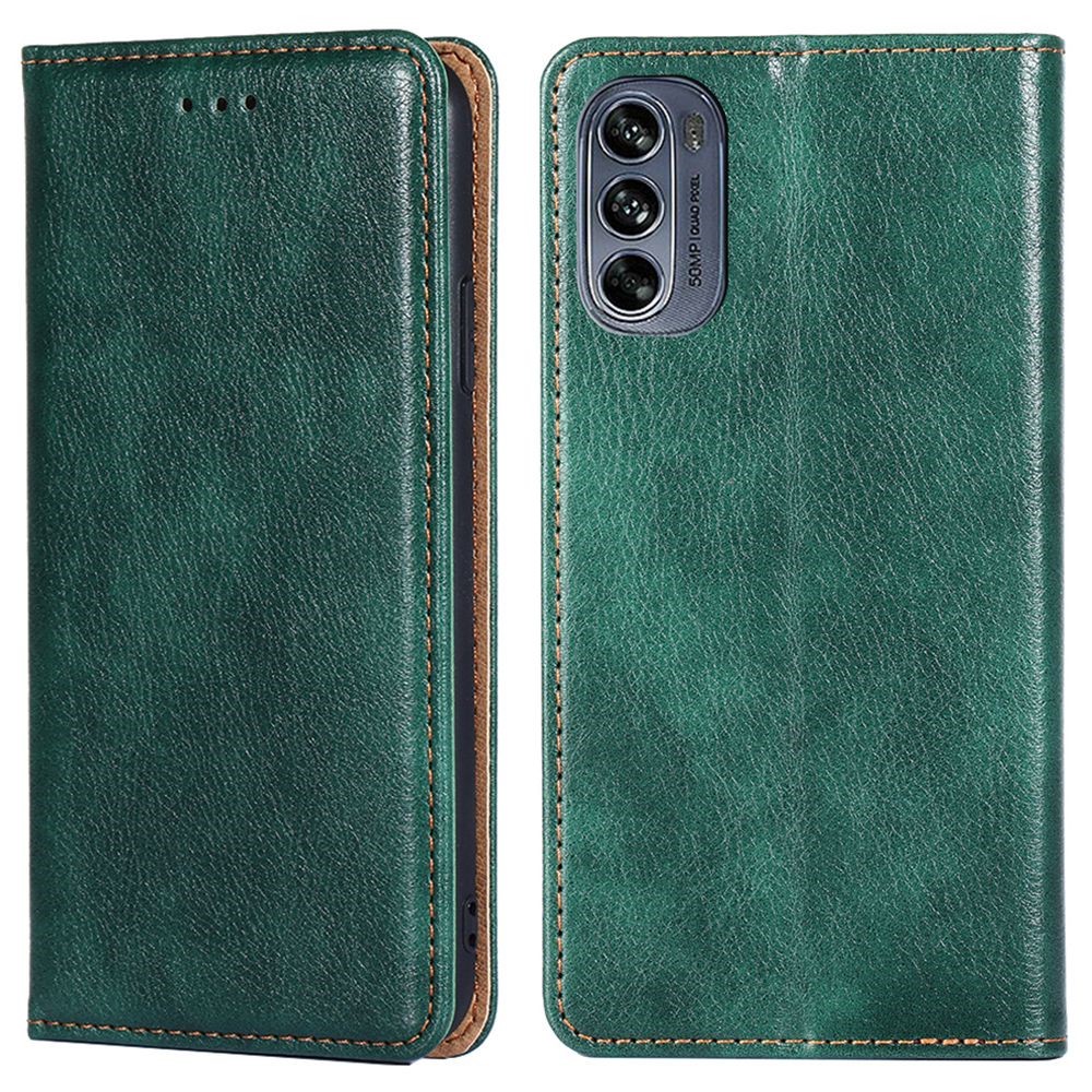 Stand Phone Case for Motorola Moto G62 5G, PU Leather Wallet Magnetic Auto-absorbed Folio Flip Cover - Green-1