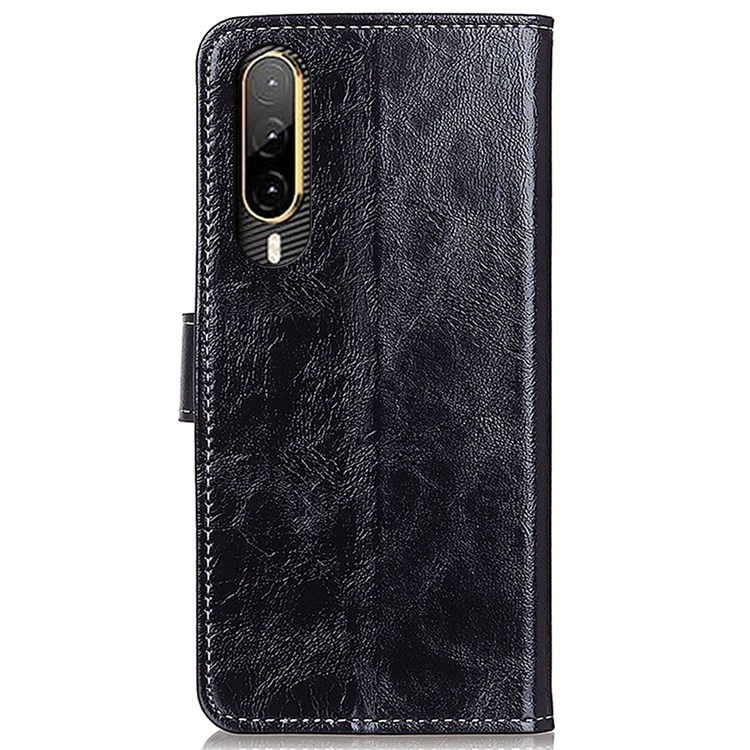 For HTC Desire 22 Pro 5G Vintage PU Leather Wallet Case Crazy Horse Texture Stand Book Design Shockproof TPU Interior Shell Cover - Black-8