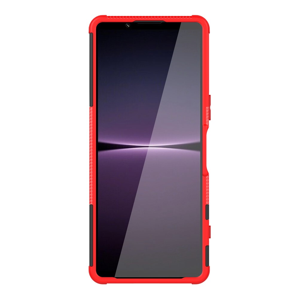 For Sony Xperia 1 IV 5G Cool Tire Texture Tablet Case Kickstand Hard PC Soft TPU Dual Layer Shockproof Protective Cover - Red-3
