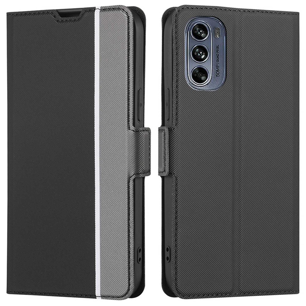 For Motorola Moto G62 5G Ultra-thin Twill Texture Phone Case with Stand Anti-scratch Mobile Phone Cover Card Holder - Black-1
