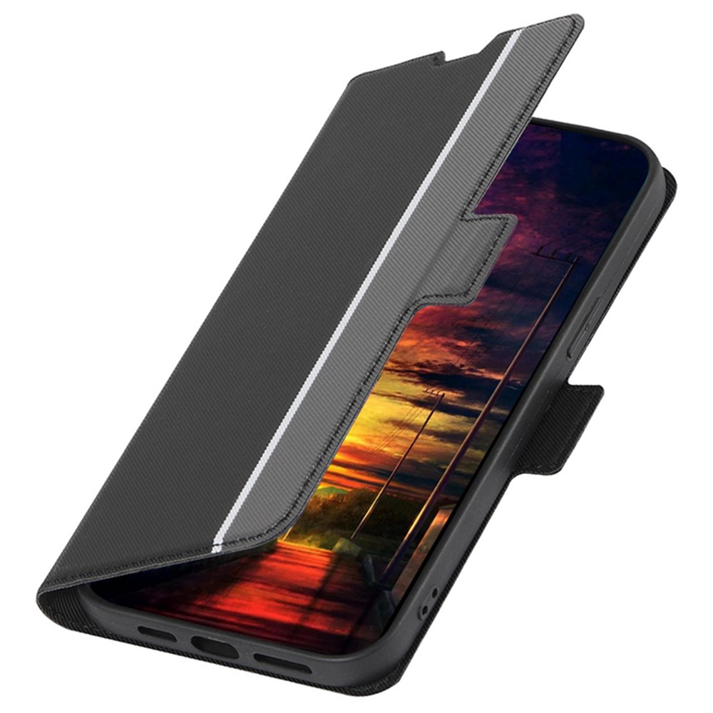 For Motorola Moto G62 5G Ultra-thin Twill Texture Phone Case with Stand Anti-scratch Mobile Phone Cover Card Holder - Black-4