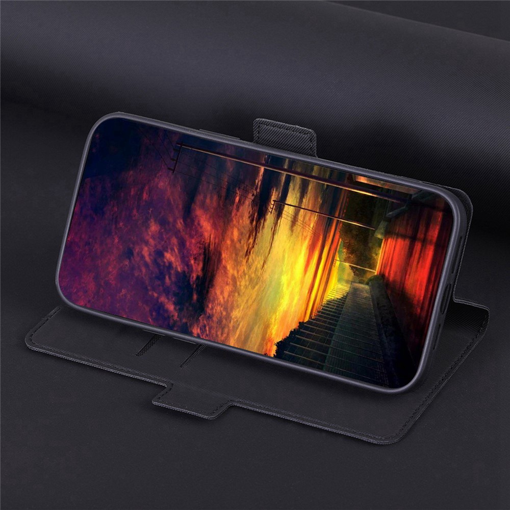 For Motorola Moto G62 5G Ultra-thin Twill Texture Phone Case with Stand Anti-scratch Mobile Phone Cover Card Holder - Black-6