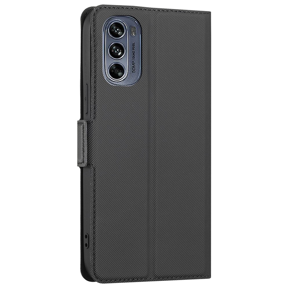 For Motorola Moto G62 5G Ultra-thin Twill Texture Phone Case with Stand Anti-scratch Mobile Phone Cover Card Holder - Black-8