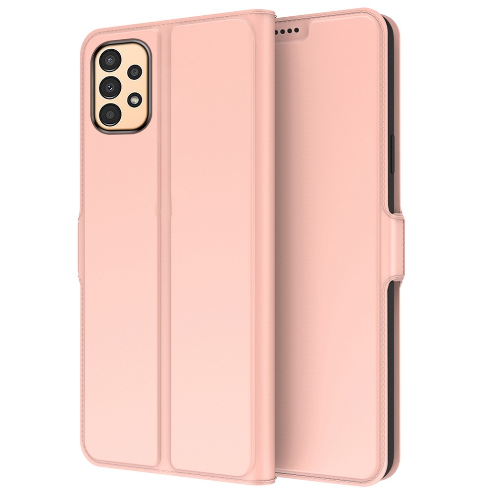 For Samsung Galaxy A13 4G Drop-proof Folio Flip Case Wear-resistant PU Leather Phone Cover Stand with Double Magnetic Clasp - Rose Gold-1