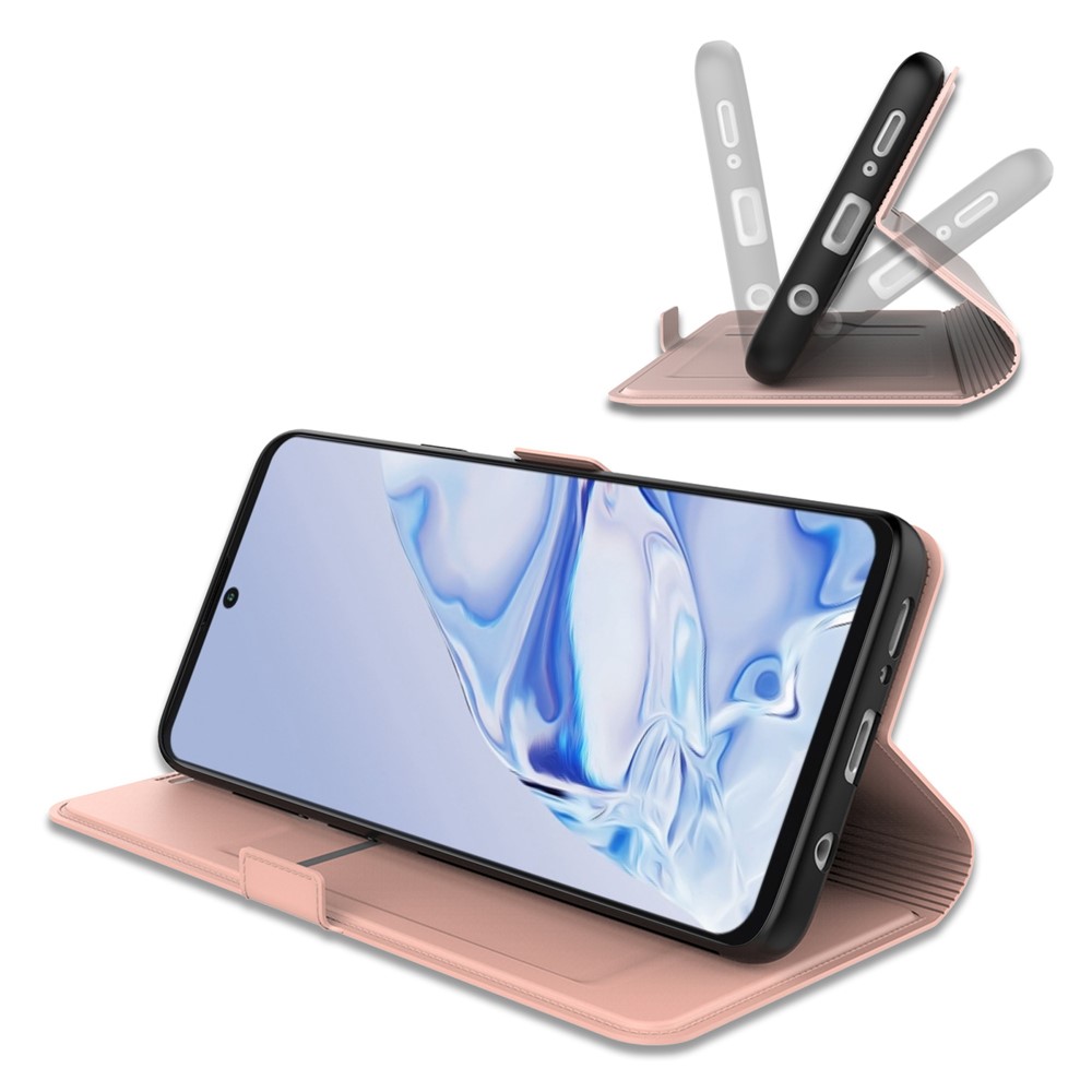 For Samsung Galaxy A13 4G Drop-proof Folio Flip Case Wear-resistant PU Leather Phone Cover Stand with Double Magnetic Clasp - Rose Gold-2
