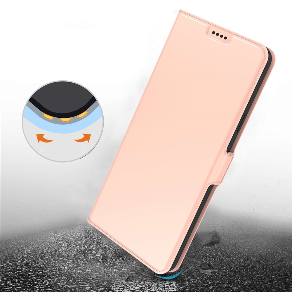 For Samsung Galaxy A13 4G Drop-proof Folio Flip Case Wear-resistant PU Leather Phone Cover Stand with Double Magnetic Clasp - Rose Gold-6