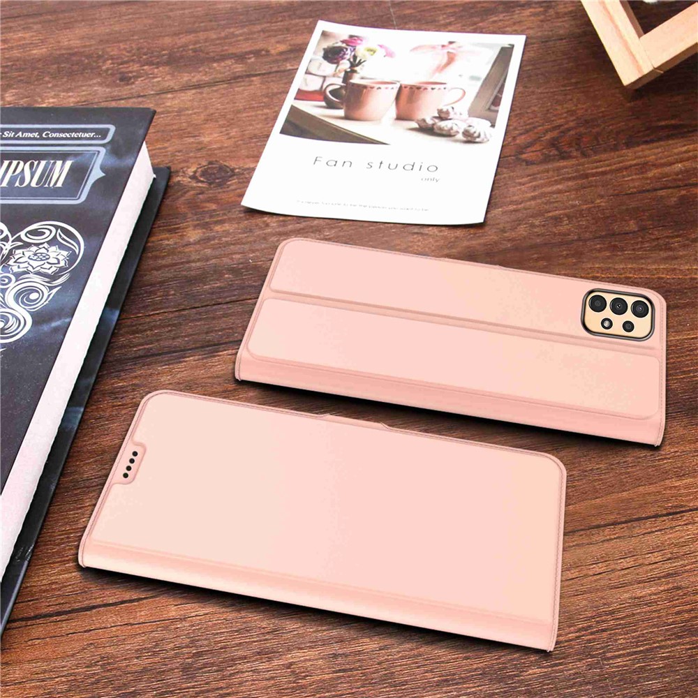 For Samsung Galaxy A13 4G Drop-proof Folio Flip Case Wear-resistant PU Leather Phone Cover Stand with Double Magnetic Clasp - Rose Gold-7