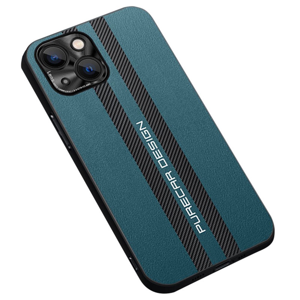 For iPhone 14 Max 6.7 inch Shockproof Carbon Fiber Textured PU Leather Coated PC+TPU Hybrid Case Phone Protective Cover - Cyan-1