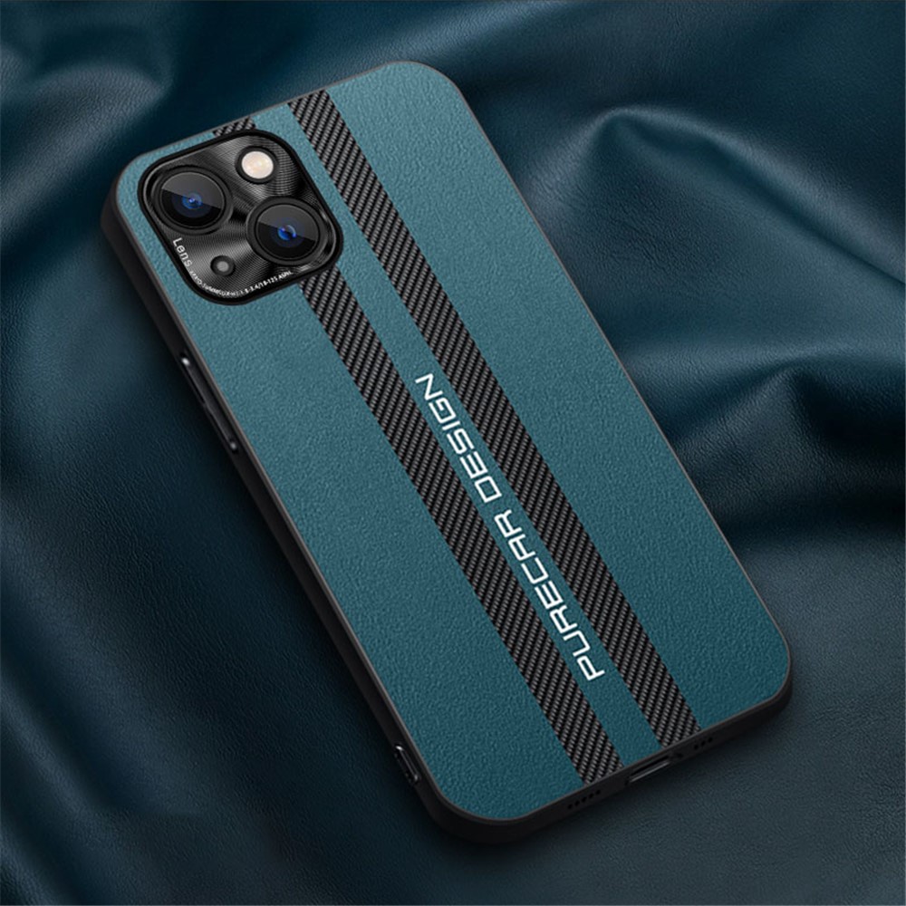 For iPhone 14 Max 6.7 inch Shockproof Carbon Fiber Textured PU Leather Coated PC+TPU Hybrid Case Phone Protective Cover - Cyan-2