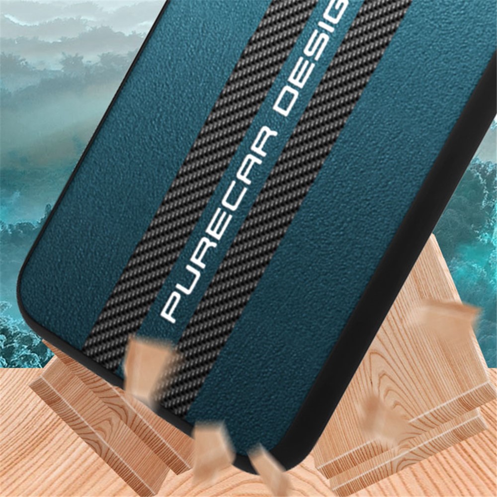 For iPhone 14 Max 6.7 inch Shockproof Carbon Fiber Textured PU Leather Coated PC+TPU Hybrid Case Phone Protective Cover - Cyan-5
