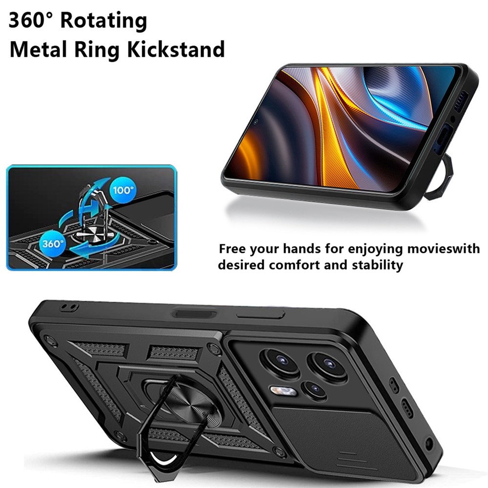 For Xiaomi Poco X4 GT 5G / Redmi Note 11T Pro+ 5G / Redmi Note 11T Pro 5G Cell Phone Shell Kickstand PC + TPU Hybrid Cover Slide Camera Protection Anti-scratch Phone Case - Black-2