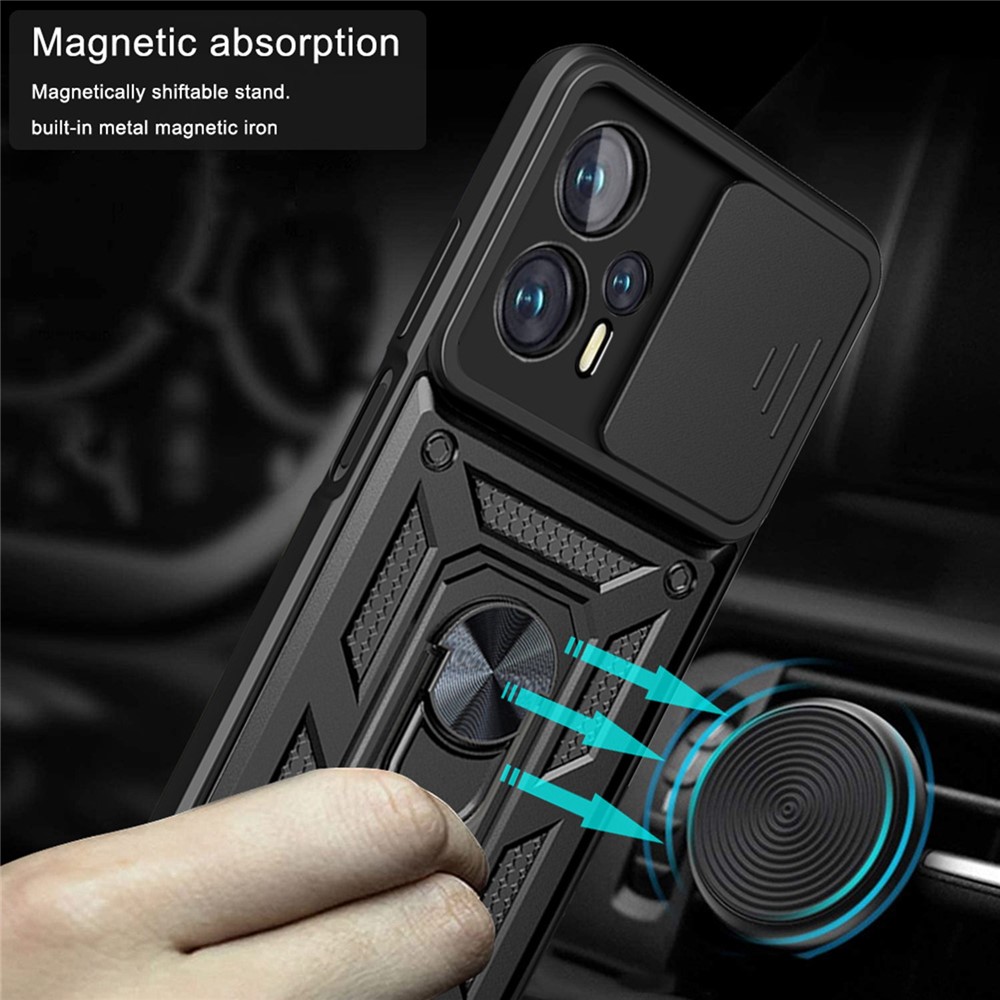 For Xiaomi Poco X4 GT 5G / Redmi Note 11T Pro+ 5G / Redmi Note 11T Pro 5G Cell Phone Shell Kickstand PC + TPU Hybrid Cover Slide Camera Protection Anti-scratch Phone Case - Black-5