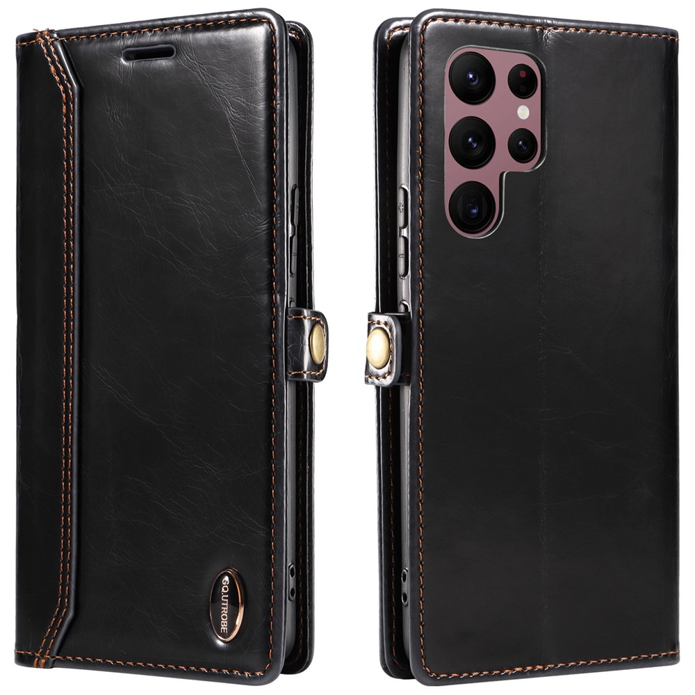 GQ.UTROBE 010 Series for Samsung Galaxy S22 Ultra 5G Lightweight Slim RFID Blocking PU Leather+TPU Cell Phone Cover Stand Wallet Phone Case - Black-1