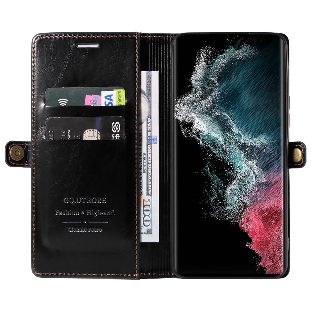 GQ.UTROBE 010 Series for Samsung Galaxy S22 Ultra 5G Lightweight Slim RFID Blocking PU Leather+TPU Cell Phone Cover Stand Wallet Phone Case - Black-2