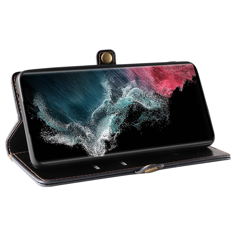 GQ.UTROBE 010 Series for Samsung Galaxy S22 Ultra 5G Lightweight Slim RFID Blocking PU Leather+TPU Cell Phone Cover Stand Wallet Phone Case - Black-3
