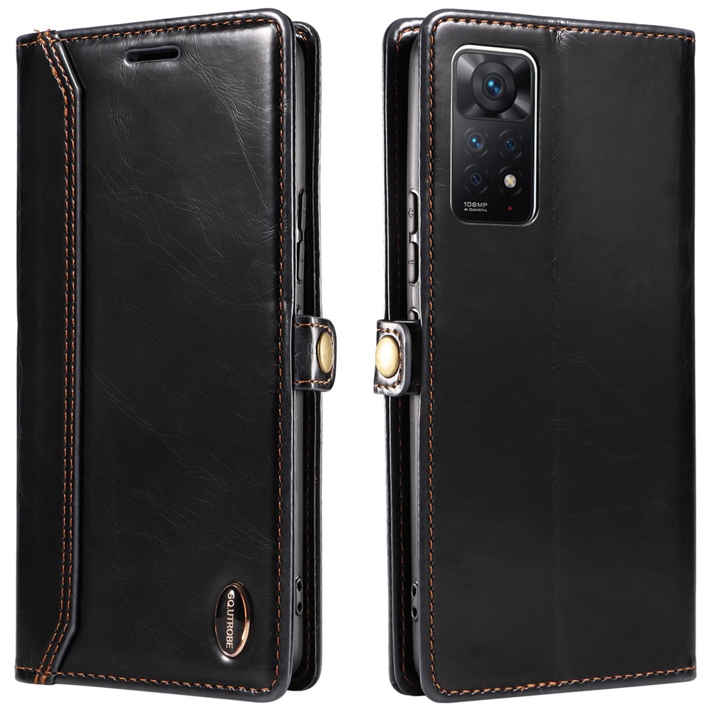 GQ.UTROBE 010 Series for Xiaomi Redmi Note 11 Pro 4G (MediaTek) / Note 11 Pro 5G (Qualcomm) Drop-proof RFID Blocking PU Leather Phone Case Anti-wear Stand Wallet Cover - Black-1
