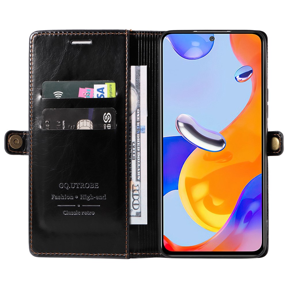 GQ.UTROBE 010 Series for Xiaomi Redmi Note 11 Pro 4G (MediaTek) / Note 11 Pro 5G (Qualcomm) Drop-proof RFID Blocking PU Leather Phone Case Anti-wear Stand Wallet Cover - Black-2