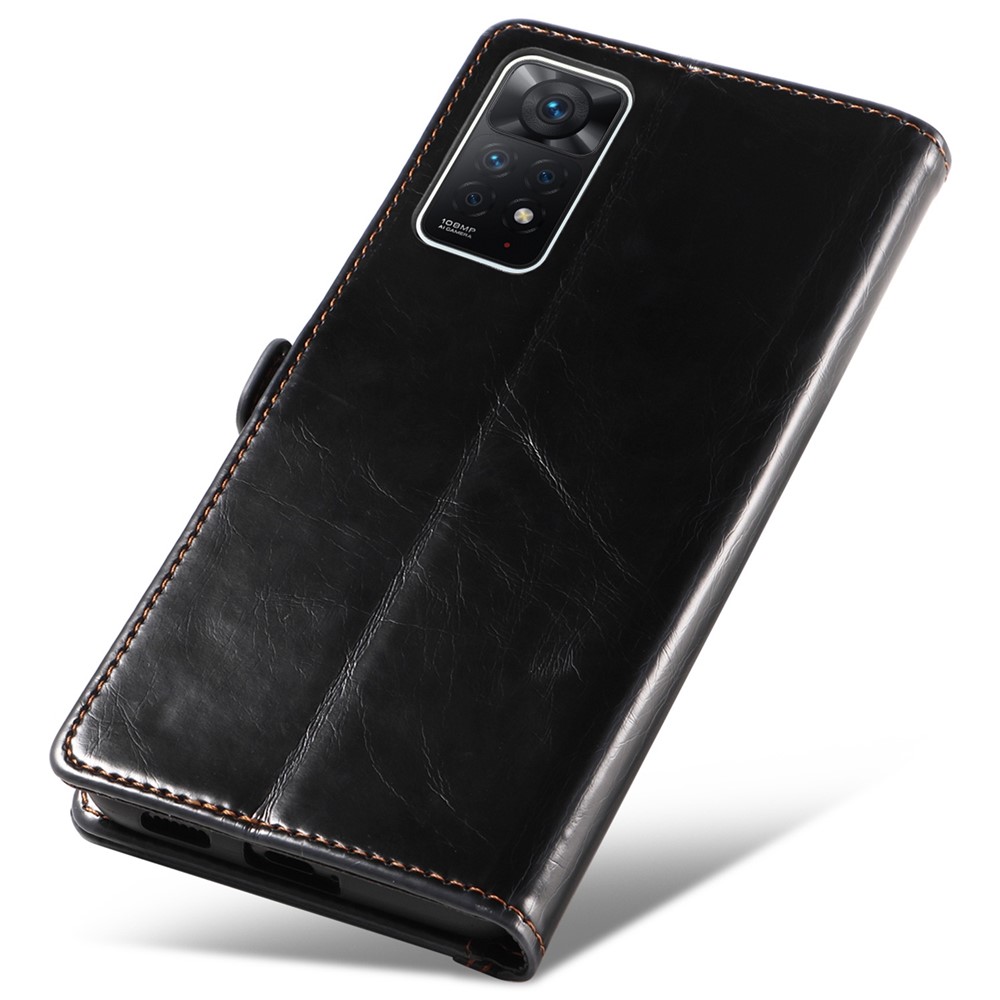GQ.UTROBE 010 Series for Xiaomi Redmi Note 11 Pro 4G (MediaTek) / Note 11 Pro 5G (Qualcomm) Drop-proof RFID Blocking PU Leather Phone Case Anti-wear Stand Wallet Cover - Black-6