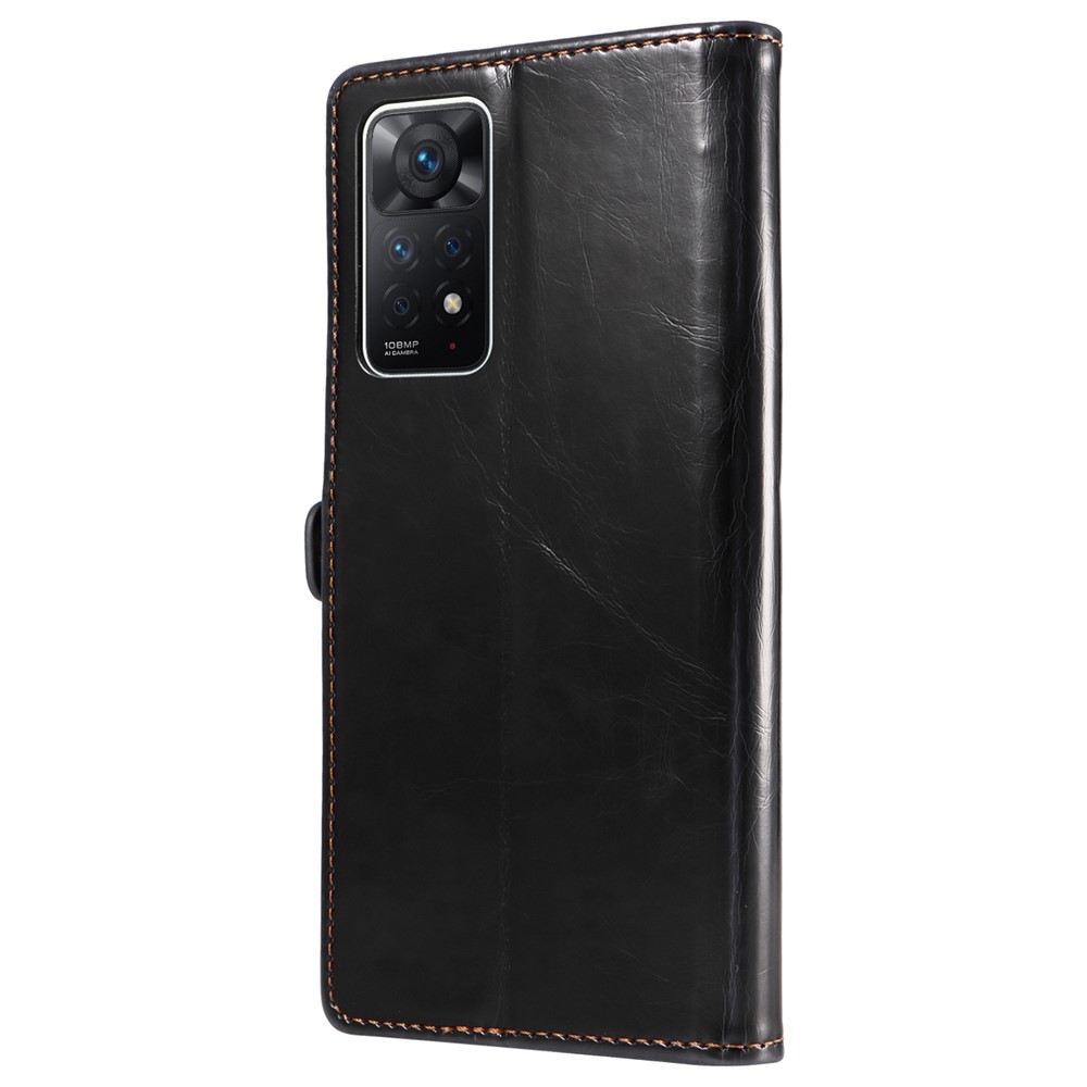 GQ.UTROBE 010 Series for Xiaomi Redmi Note 11 Pro 4G (MediaTek) / Note 11 Pro 5G (Qualcomm) Drop-proof RFID Blocking PU Leather Phone Case Anti-wear Stand Wallet Cover - Black-8