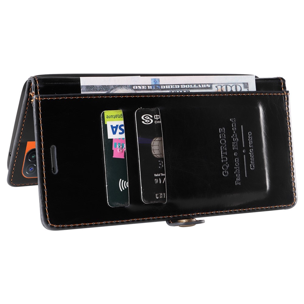 GQ.UTROBE 010 Series for Xiaomi Redmi 10A / 9C / 9C NFC Shockproof RFID Blocking PU Leather Phone Case Stand Anti-scratch Wallet Cover - Black-4