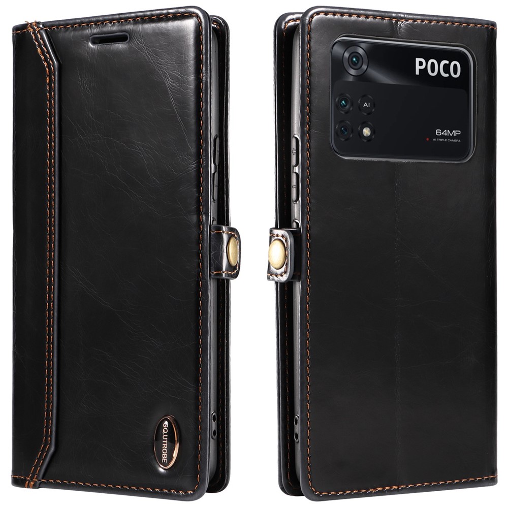 GQ.UTROBE 010 Series Phone Cover for Xiaomi Poco M4 Pro 4G Full Covering PU Leather Cell Phone Wallet Case Viewing Stand - Black-1