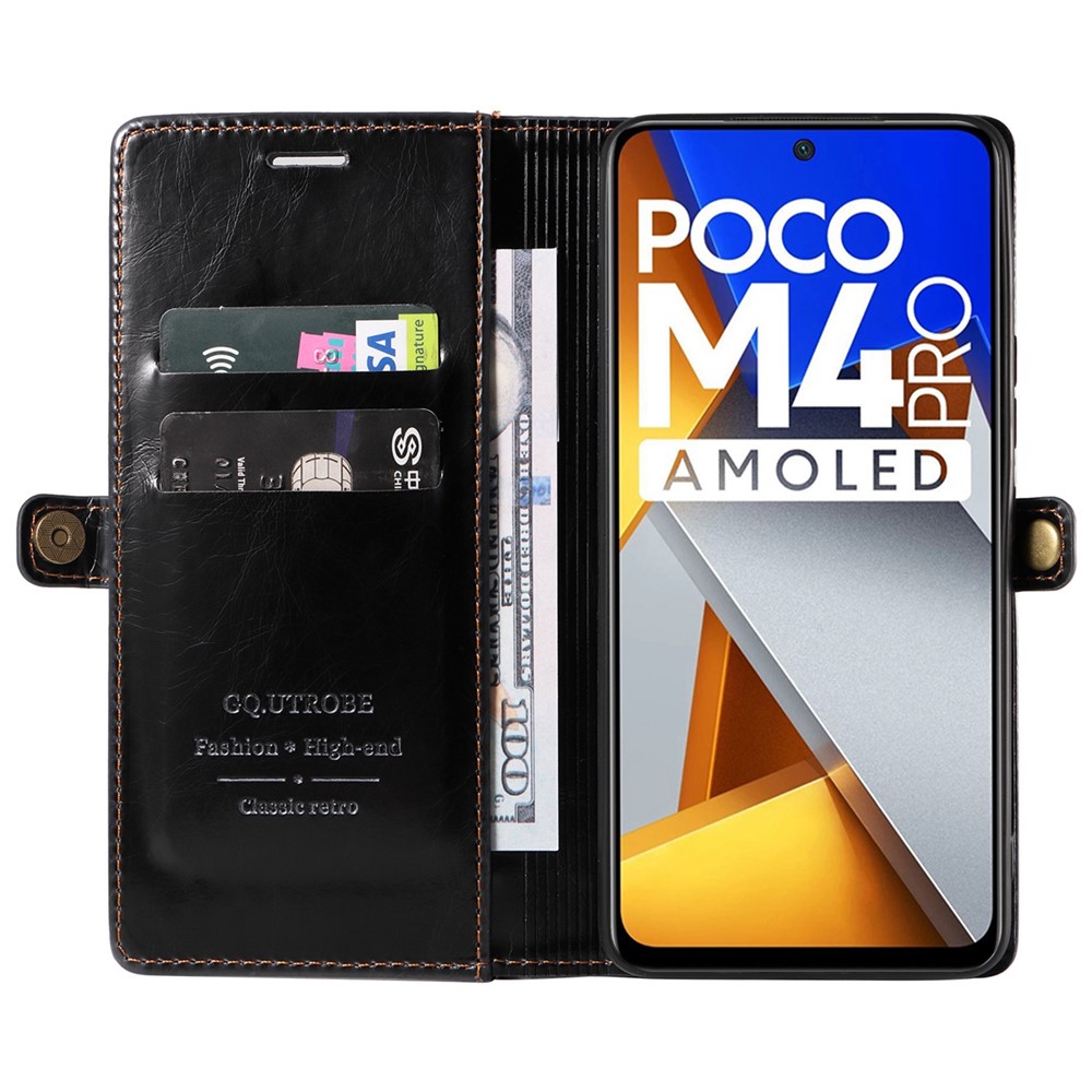 GQ.UTROBE 010 Series Phone Cover for Xiaomi Poco M4 Pro 4G Full Covering PU Leather Cell Phone Wallet Case Viewing Stand - Black-2