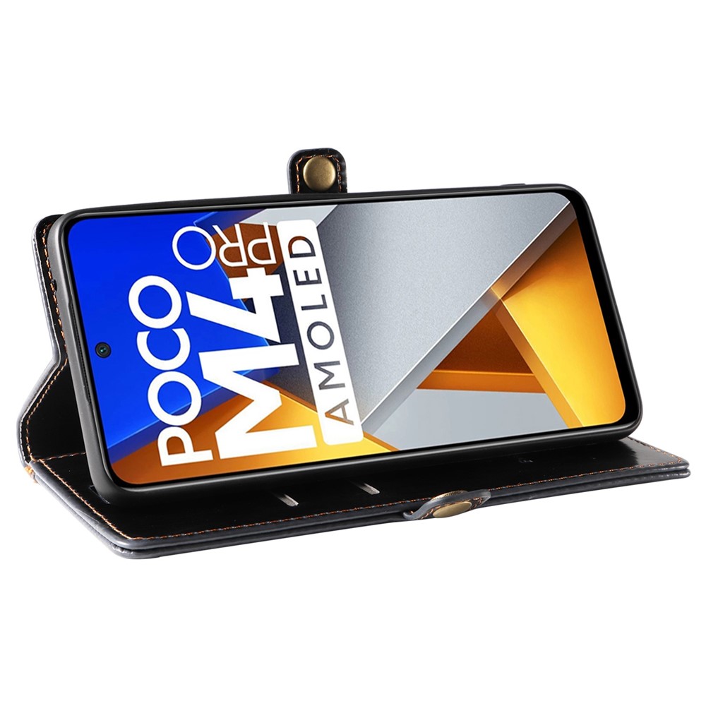 GQ.UTROBE 010 Series Phone Cover for Xiaomi Poco M4 Pro 4G Full Covering PU Leather Cell Phone Wallet Case Viewing Stand - Black-3