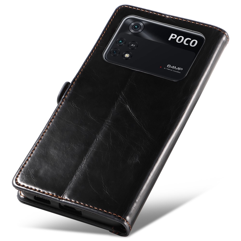 GQ.UTROBE 010 Series Phone Cover for Xiaomi Poco M4 Pro 4G Full Covering PU Leather Cell Phone Wallet Case Viewing Stand - Black-6