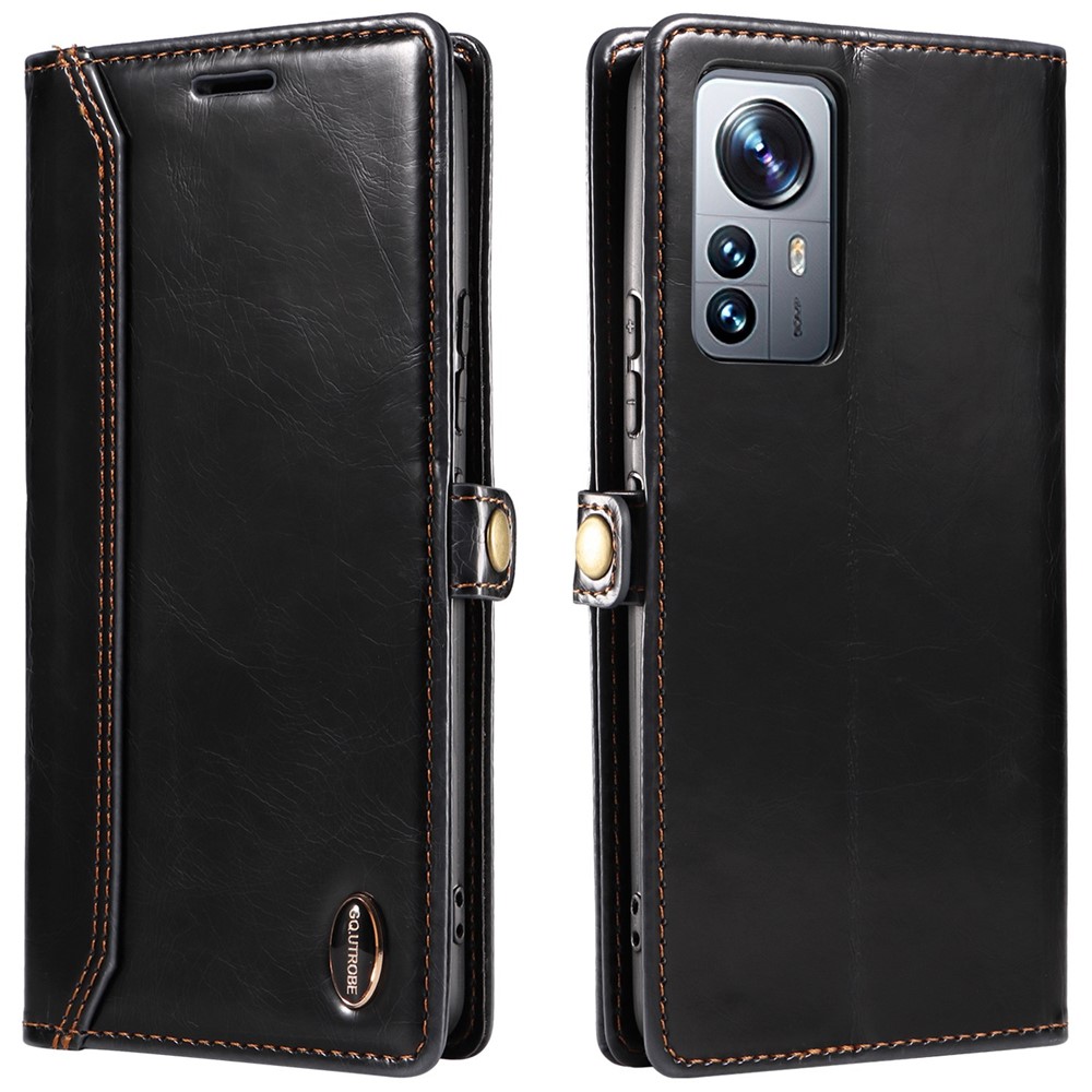 GQ.UTROBE 010 Series Anti-fall Phone Case for Xiaomi 12 Pro 5G / 12S Pro 5G / 12 Pro (Dimensity) 5G, RFID Blocking PU Leather+TPU Anti-scratch Phone Cover Wallet Stand - Black-1