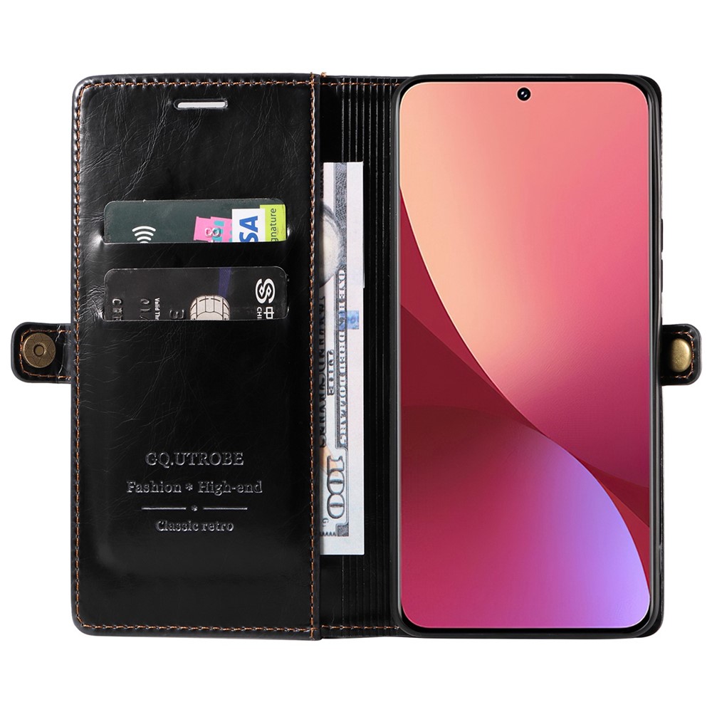 GQ.UTROBE 010 Series for Xiaomi 12 5G / 12X 5G / 12S 5G Shockproof Flip Wallet Case RFID Blocking PU Leather+TPU Cell Phone Cover Viewing Stand - Black-2