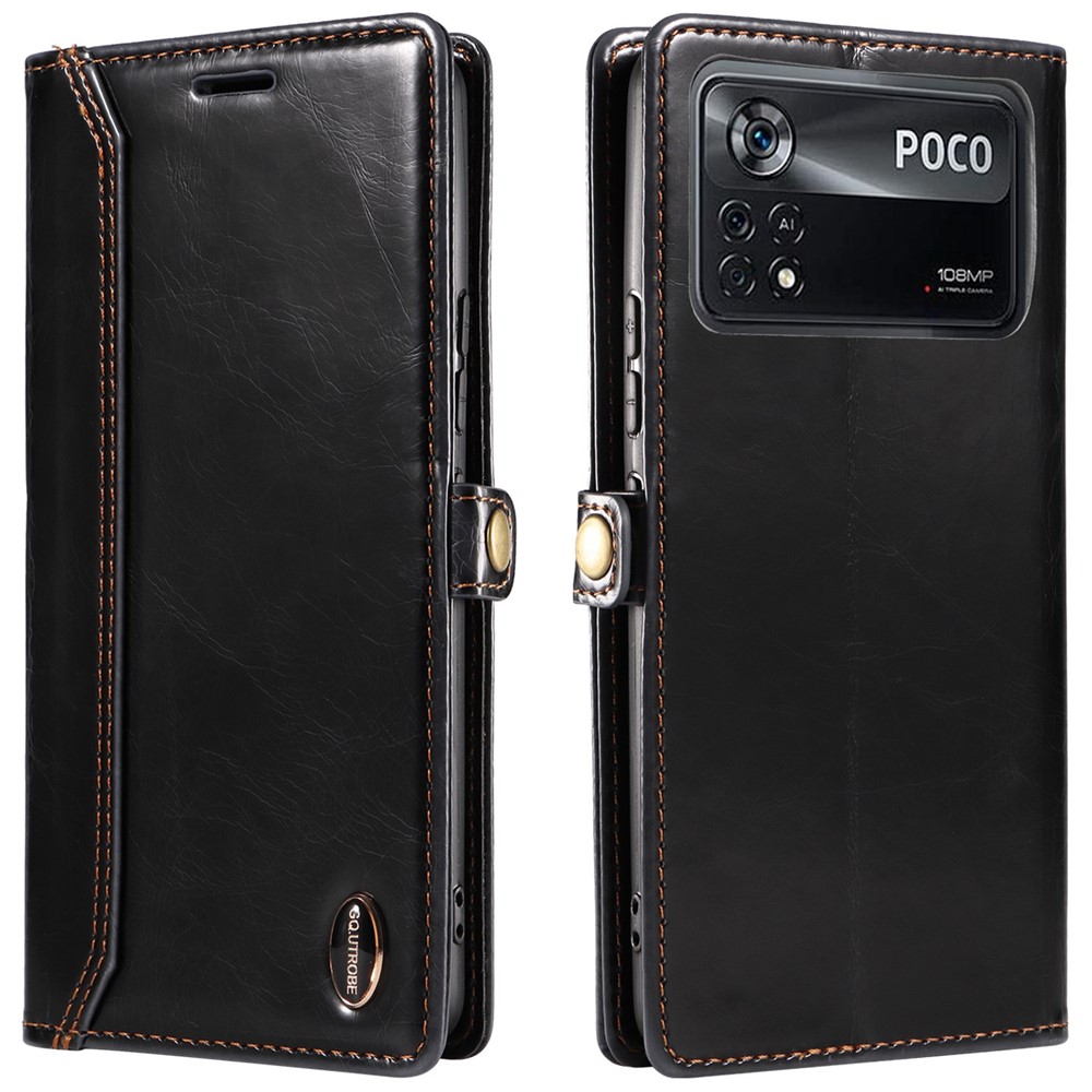 GQ.UTROBE 010 Series for Xiaomi Poco X4 Pro 5G Shockproof Phone Wallet Case RFID Blocking PU Leather+TPU Cell Phone Cover with Stand - Black-1