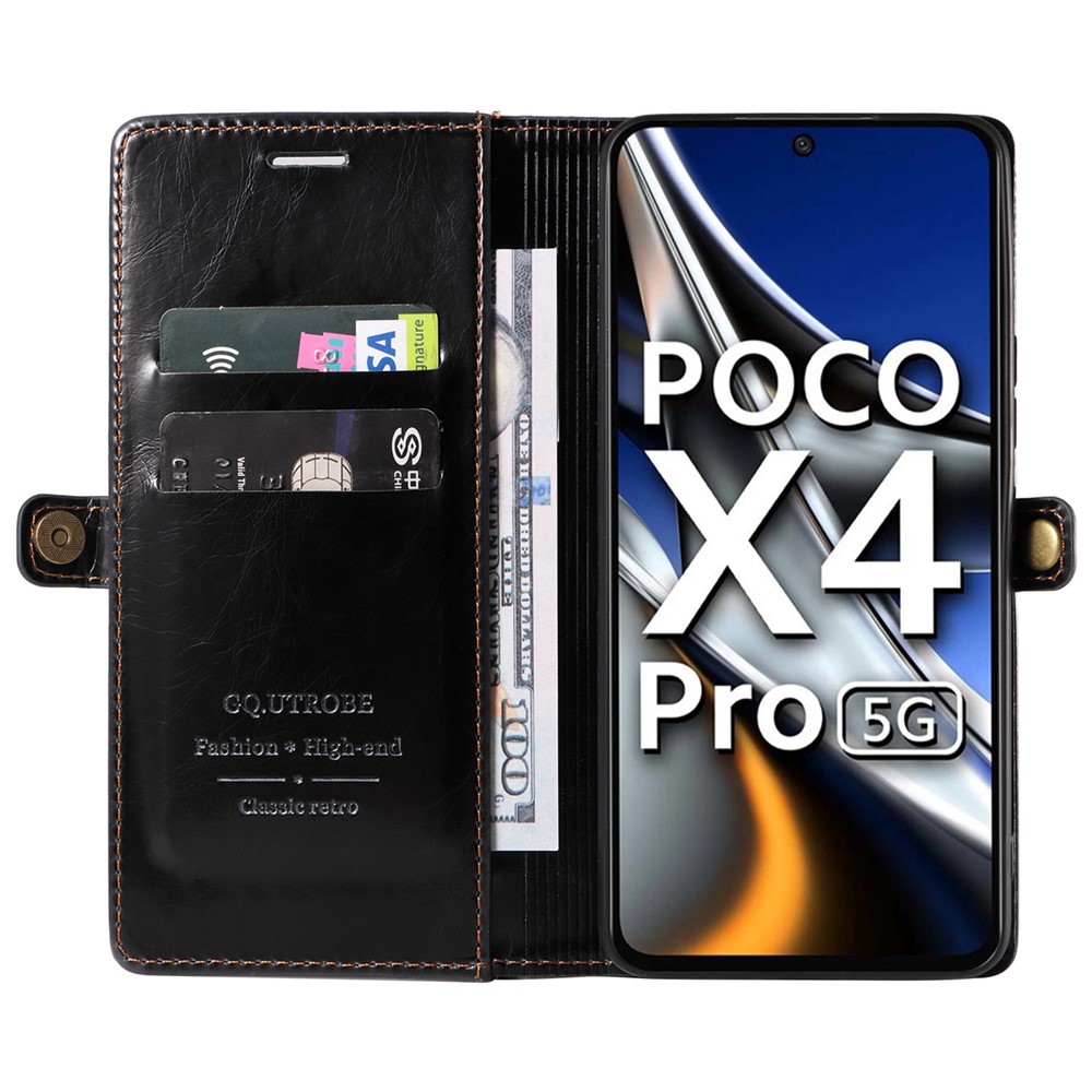 GQ.UTROBE 010 Series for Xiaomi Poco X4 Pro 5G Shockproof Phone Wallet Case RFID Blocking PU Leather+TPU Cell Phone Cover with Stand - Black-2