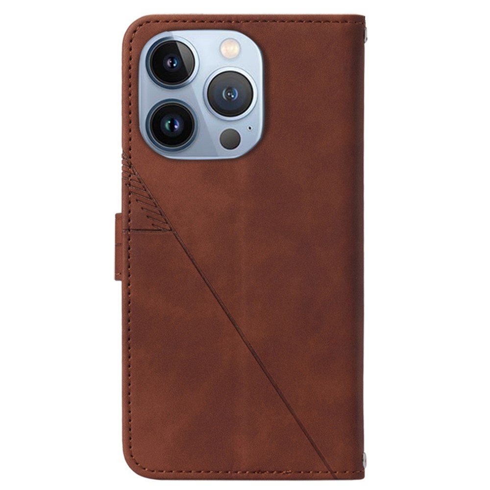 For iPhone 14 Pro Max 6.7 inch YB Imprinting Series-2 Business Style Imprinted Lines Leather Stand Wallet Phone Case with Shoulder Strap - Brown-10