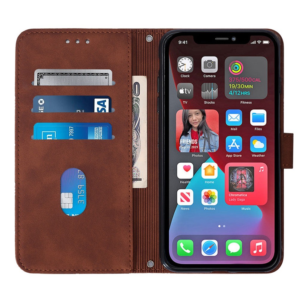 For iPhone 14 Pro Max 6.7 inch YB Imprinting Series-2 Business Style Imprinted Lines Leather Stand Wallet Phone Case with Shoulder Strap - Brown-2