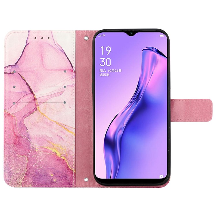 Pattern Printing Leather Series-5 for Oppo Reno8 Pro+ 5G Protective Case Marble Pattern Leather Phone Cover with Wallet Stand - Pink / Purple / Gold LS001-3