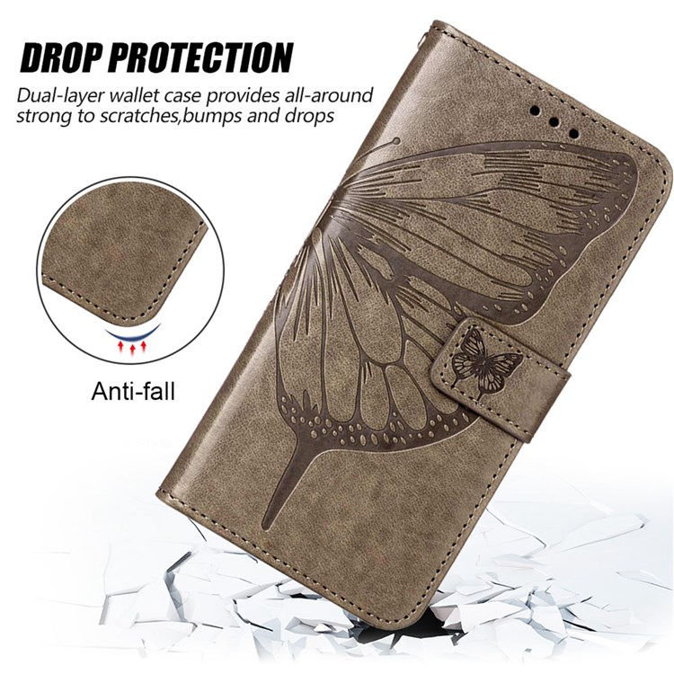 Wallet Phone Case for Oppo Reno8 Pro+ 5G Protective Folio Flip Cover YB Imprinting Flower Series-4 Butterfly Flower Imprinted Leather Shell - Grey-5
