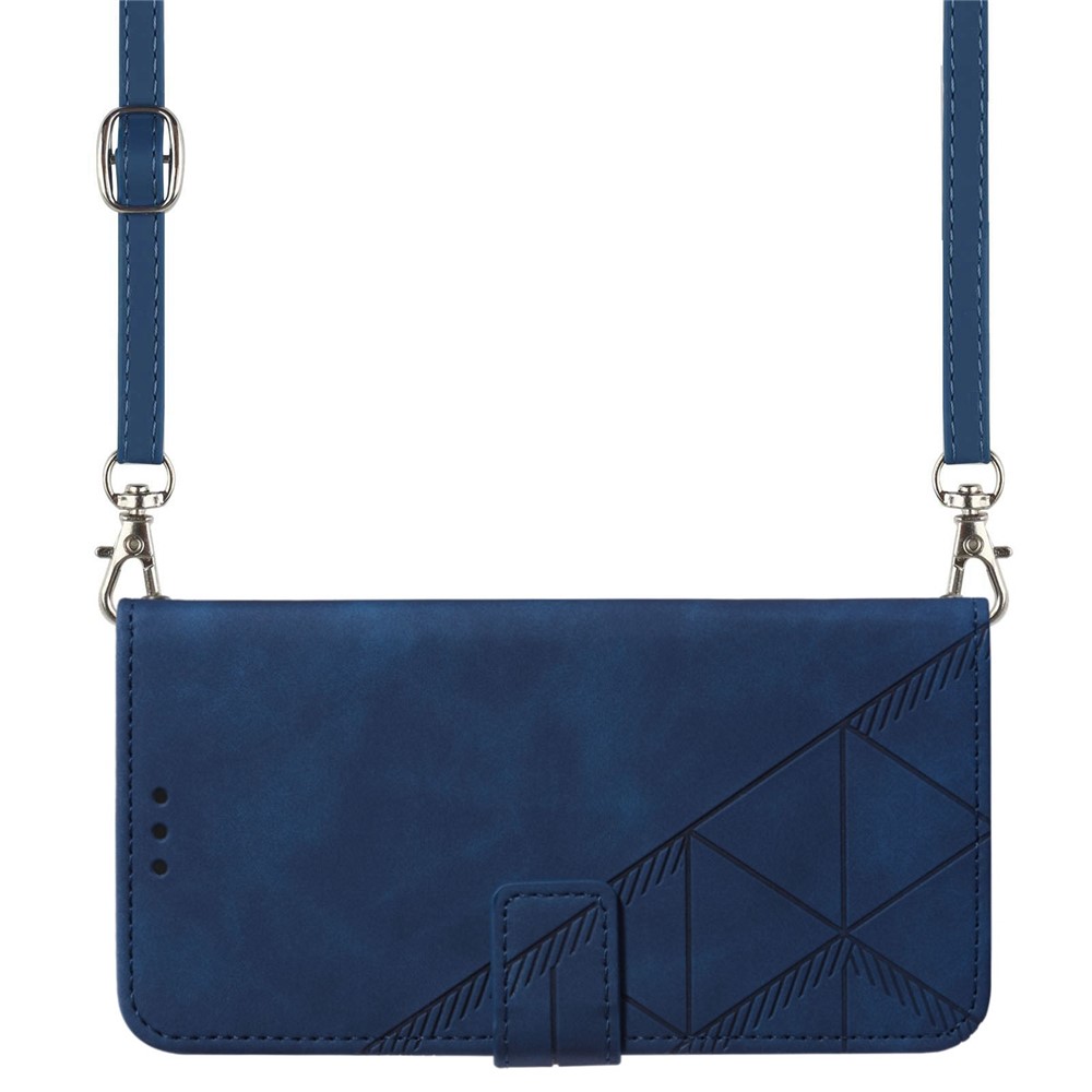 YB Imprinting Series-2 for Oppo Reno8 Pro+ 5G Business Style Phone Case Imprinted Lines Phone Cover PU Leather Stand Protector with Shoulder Strap / Wallet - Sapphire-7