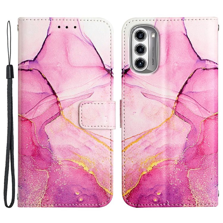 Pattern Printing Leather Series-5 for Motorola Moto G52j 5G Leather Cover Marble Pattern Phone Wallet Stand Protective Case - Pink / Purple / Gold LS001-1
