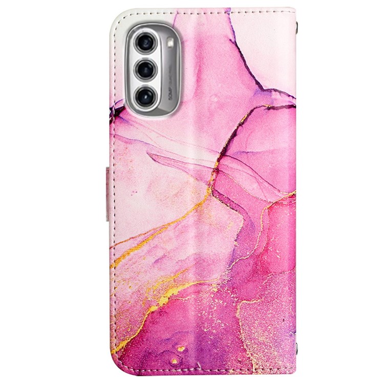 Pattern Printing Leather Series-5 for Motorola Moto G52j 5G Leather Cover Marble Pattern Phone Wallet Stand Protective Case - Pink / Purple / Gold LS001-11