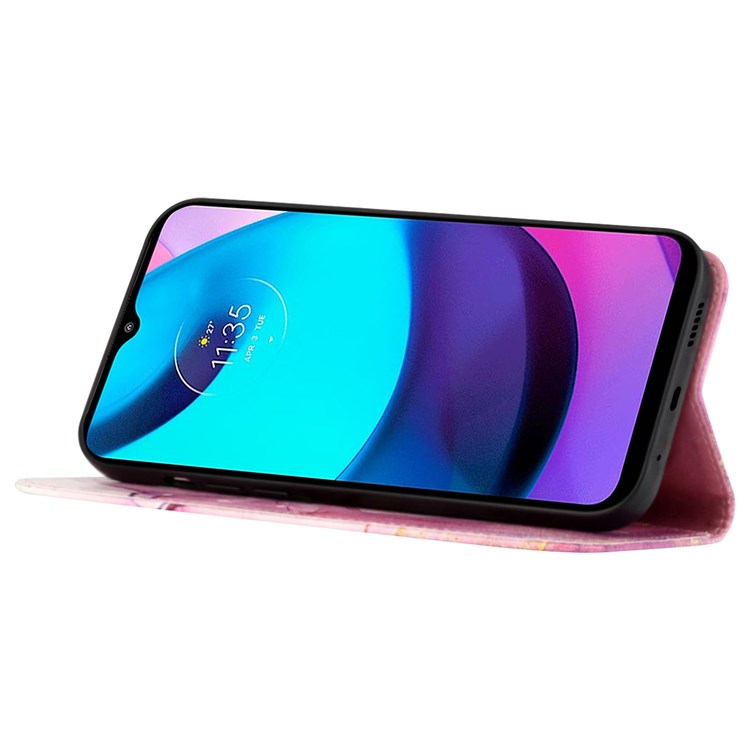Pattern Printing Leather Series-5 for Motorola Moto G52j 5G Leather Cover Marble Pattern Phone Wallet Stand Protective Case - Pink / Purple / Gold LS001-2