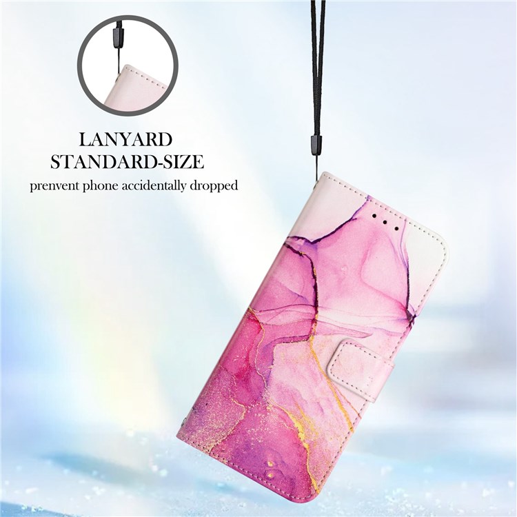 Pattern Printing Leather Series-5 for Motorola Moto G52j 5G Leather Cover Marble Pattern Phone Wallet Stand Protective Case - Pink / Purple / Gold LS001-8