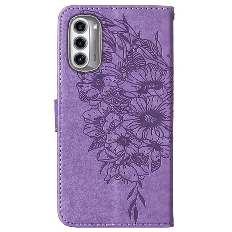 Wallet Phone Case for Motorola Moto G52j 5G Anti-Fall Folio Flip Cover YB Imprinting Flower Series-4 Butterfly Flower Imprinted Leather Shell - Light Purple-9