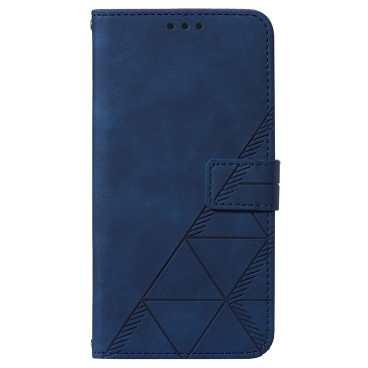For Motorola Moto G52j 5G YB Imprinting Series-1 PU Leather Flip Stand Cover Lines Imprinted Hand Strap Wallet Purse Case - Sapphire-8