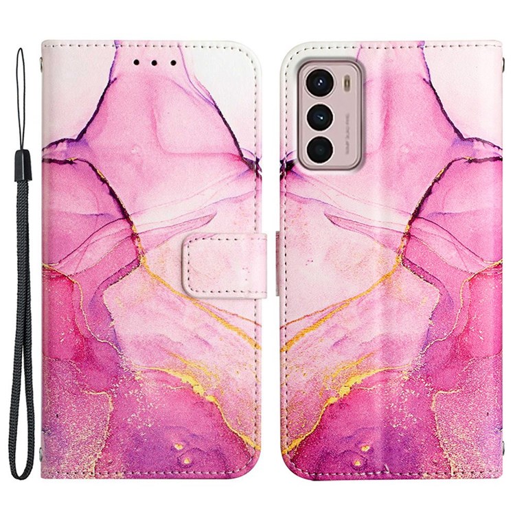 Pattern Printing Leather Series-5 for Motorola Moto G42 4G Stand Wallet Phone Case PU Leather Marble Pattern Protective Cover with Stand - Pink / Purple / Gold LS001-1