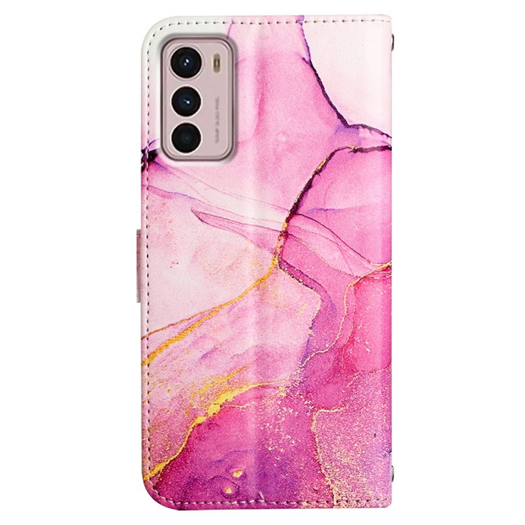 Pattern Printing Leather Series-5 for Motorola Moto G42 4G Stand Wallet Phone Case PU Leather Marble Pattern Protective Cover with Stand - Pink / Purple / Gold LS001-11