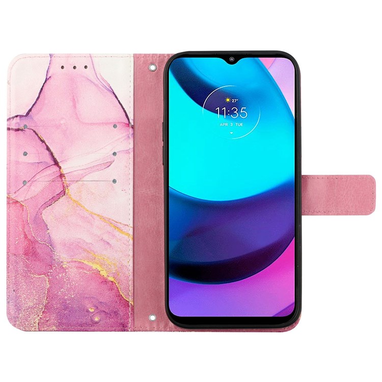Pattern Printing Leather Series-5 for Motorola Moto G42 4G Stand Wallet Phone Case PU Leather Marble Pattern Protective Cover with Stand - Pink / Purple / Gold LS001-3