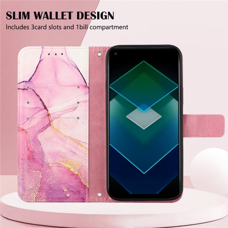 Pattern Printing Leather Series-5 for Oppo K10 Pro 5G Wallet Phone Case Marble Pattern Leather Cover Protective Case with Stand - Pink / Purple / Gold LS001-2