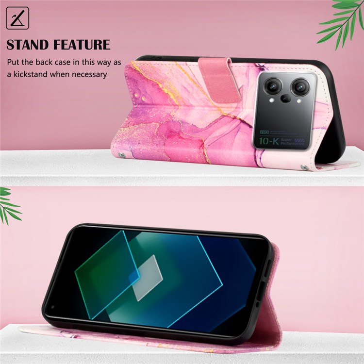 Pattern Printing Leather Series-5 for Oppo K10 Pro 5G Wallet Phone Case Marble Pattern Leather Cover Protective Case with Stand - Pink / Purple / Gold LS001-3