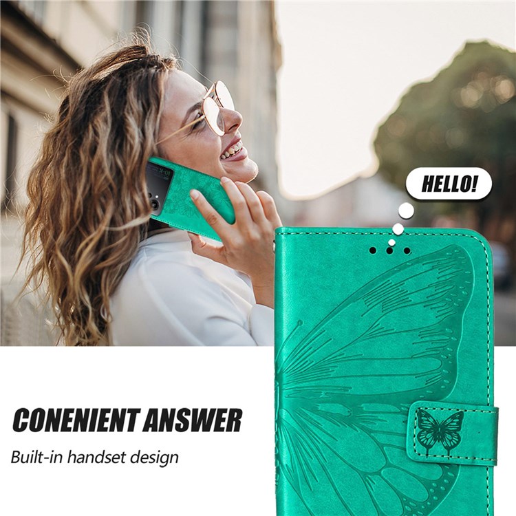 YB Imprinting Flower Series-4 Leather Phone Case for Oppo K10 Pro 5G, Butterfly Flower Imprinted Shell - Green-4